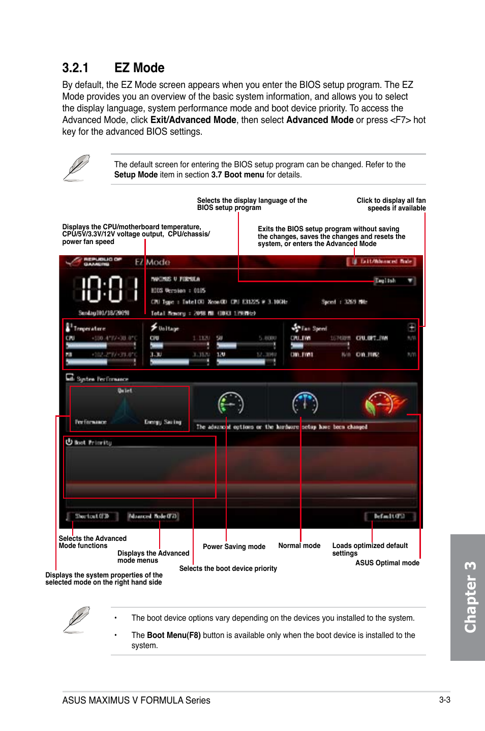 1 ez mode, Ez mode -3, Chapter 3 | Asus MAXIMUS V E7295 User Manual | Page 95 / 234