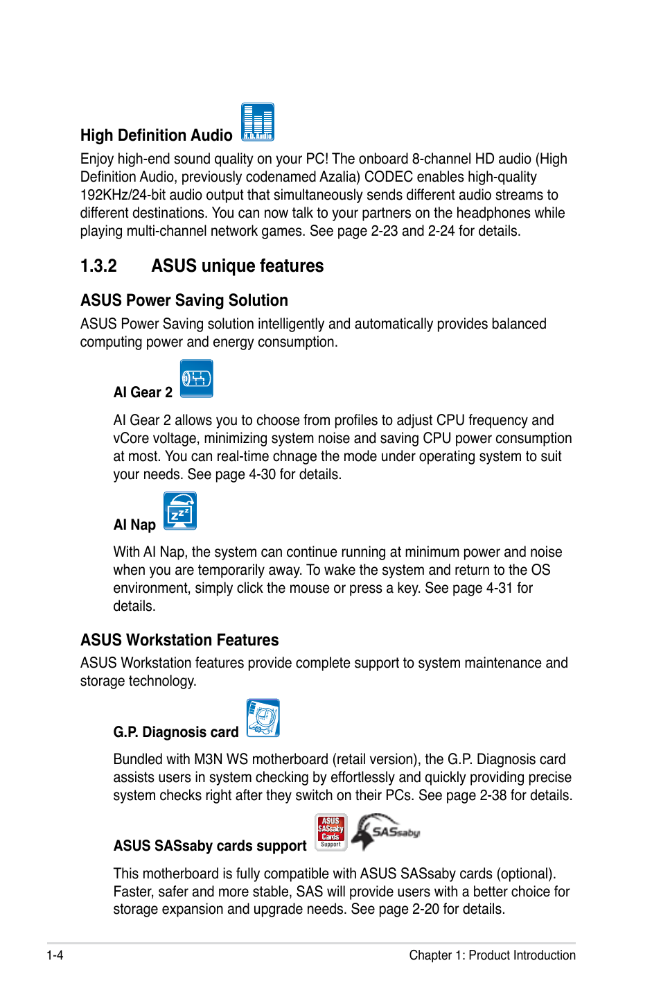 2 asus unique features, Asus unique features -4 | Asus M3N WS User Manual | Page 20 / 162