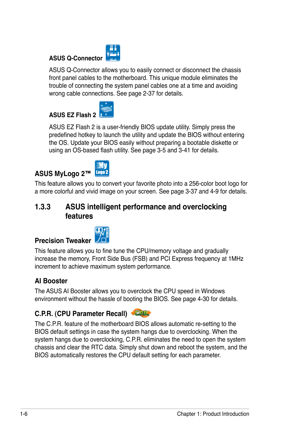 Asus intelligent performance and, Overclocking features -6 | Asus M3N WS User Manual | Page 22 / 162