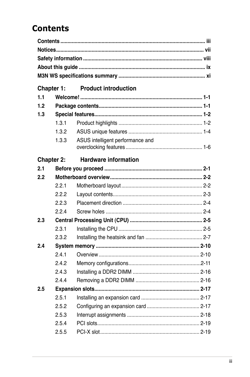 Asus M3N WS User Manual | Page 3 / 162