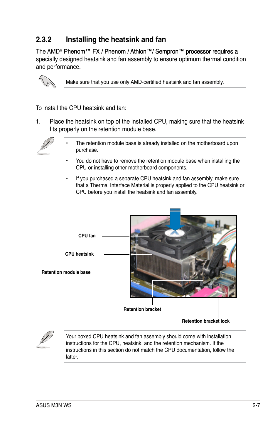 2 installing the heatsink and fan, Installing the heatsink and fan -7 | Asus M3N WS User Manual | Page 31 / 162