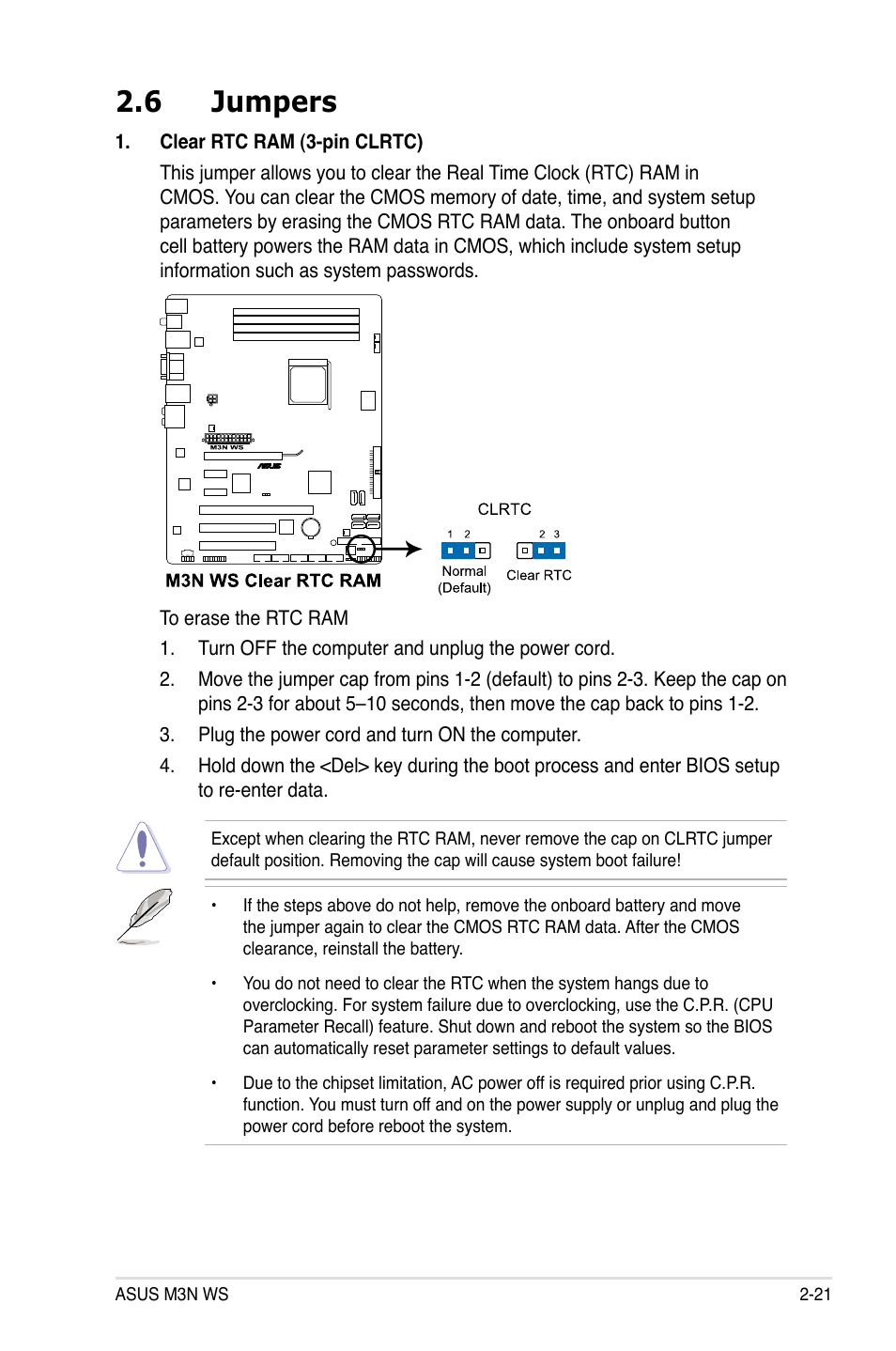 6 jumpers, Jumpers -21 | Asus M3N WS User Manual | Page 45 / 162