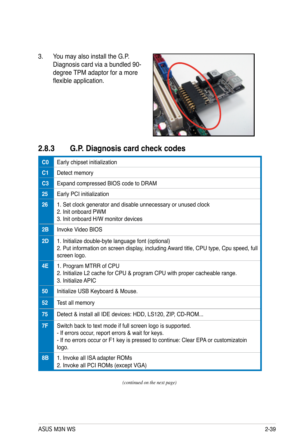 3 g.p. diagnosis card check codes, G.p. diagnosis card check codes -39 | Asus M3N WS User Manual | Page 63 / 162