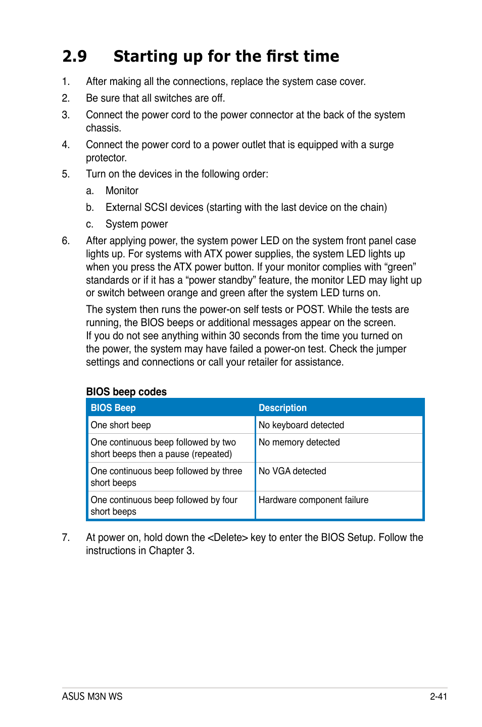 9 starting up for the first time, Starting up for the first time -41 | Asus M3N WS User Manual | Page 65 / 162