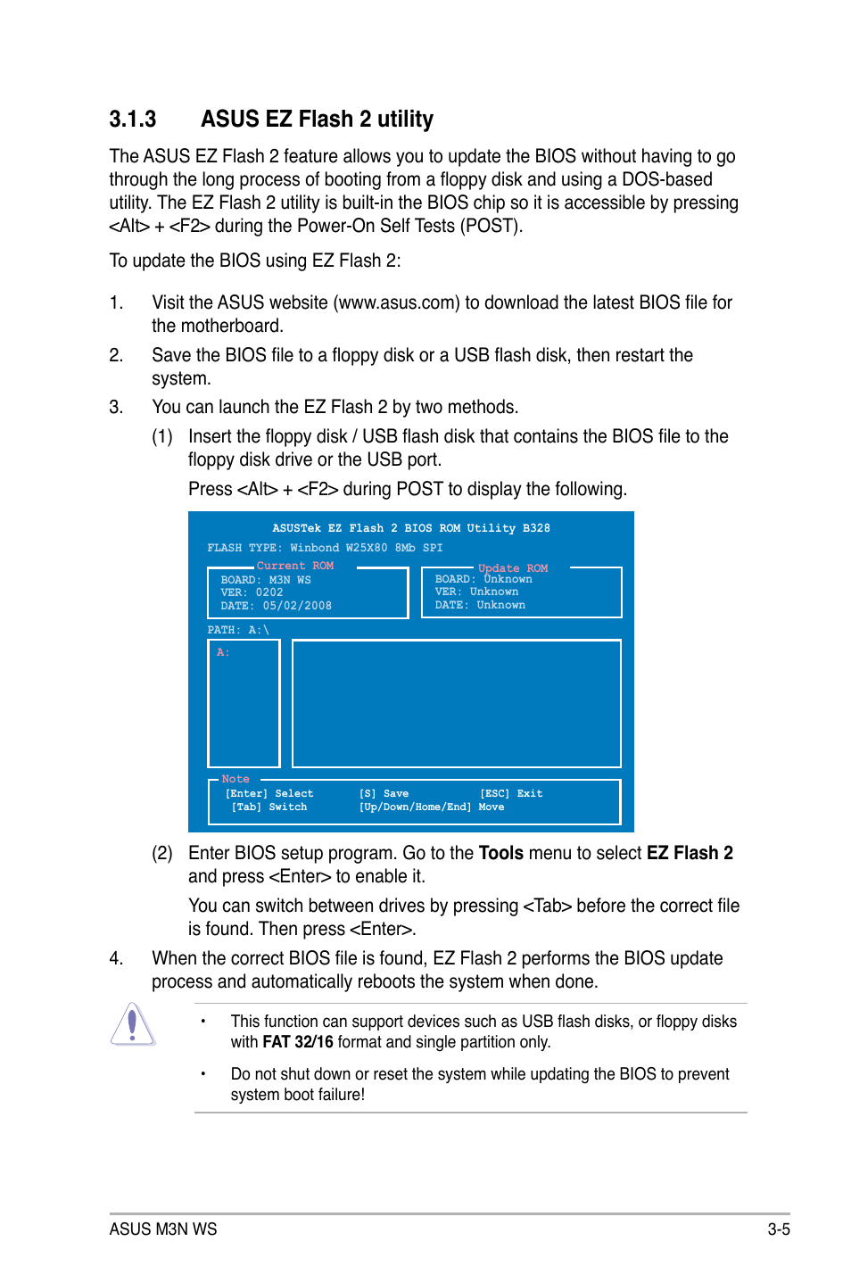 3 asus ez flash 2 utility, Asus ez flash 2 utility -5 | Asus M3N WS User Manual | Page 73 / 162