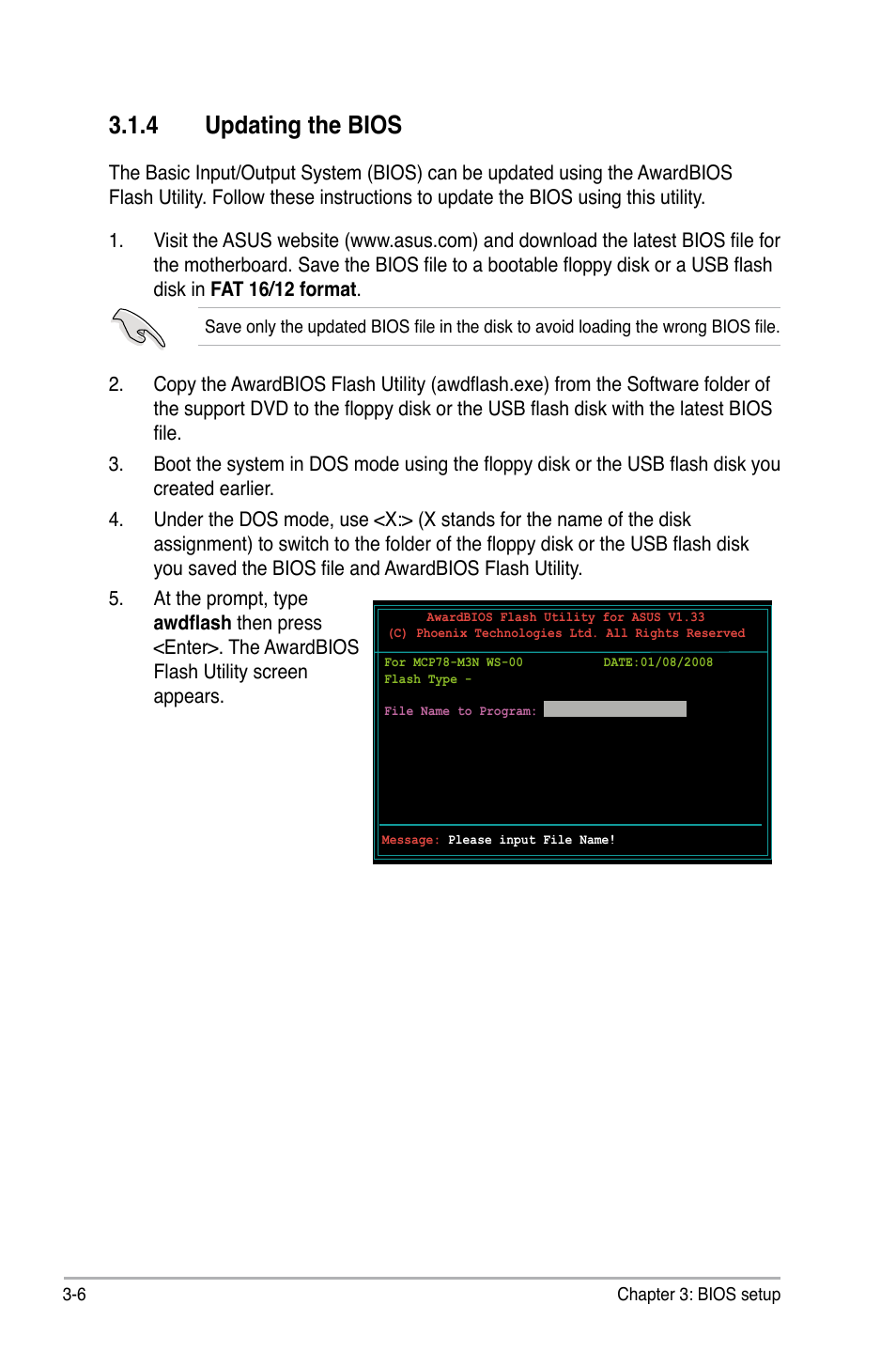 4 updating the bios, Updating the bios -6 | Asus M3N WS User Manual | Page 74 / 162