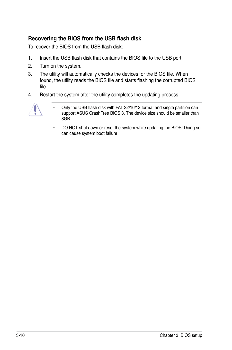 Recovering the bios from the usb flash disk | Asus M3N WS User Manual | Page 78 / 162