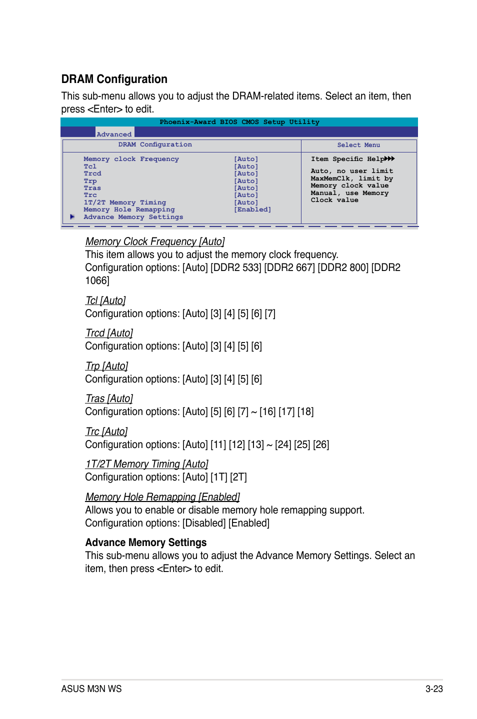 Dram configuration | Asus M3N WS User Manual | Page 91 / 162