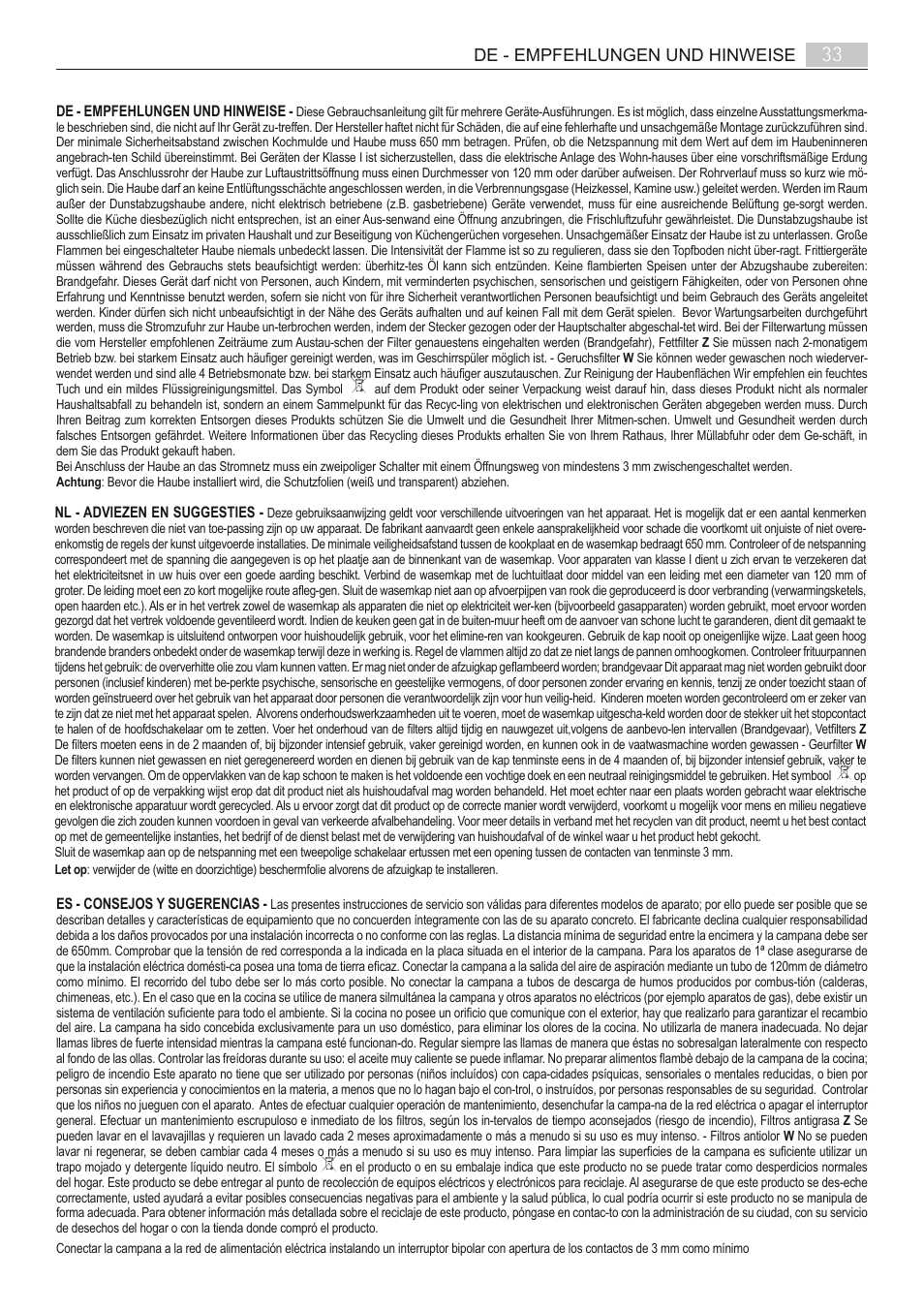 De - empfehlungen und hinweise | AEG X68163BV10 User Manual | Page 33 / 48