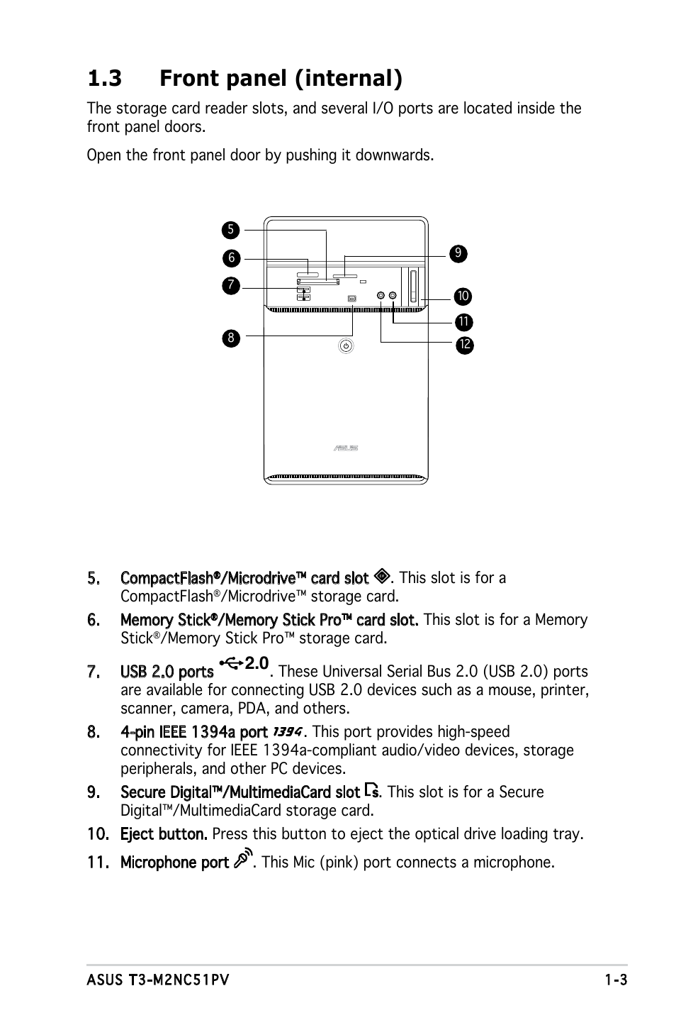 3 front panel (internal) | Asus T3-M2NC51PV User Manual | Page 13 / 88