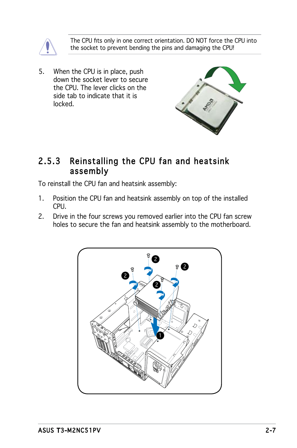 3 reinstalling the cpu fan and heatsink assembly | Asus T3-M2NC51PV User Manual | Page 23 / 88