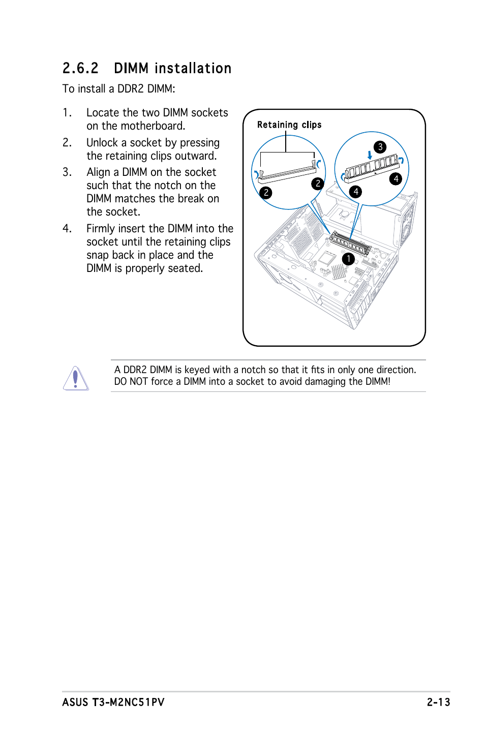 2 dimm installation | Asus T3-M2NC51PV User Manual | Page 29 / 88