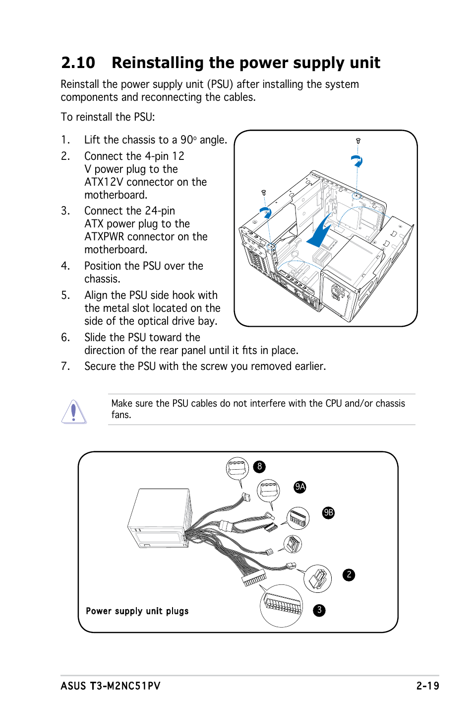 10 reinstalling the power supply unit | Asus T3-M2NC51PV User Manual | Page 35 / 88