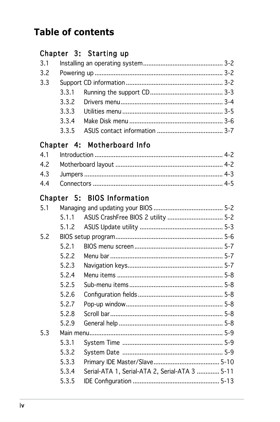 Asus T3-M2NC51PV User Manual | Page 4 / 88