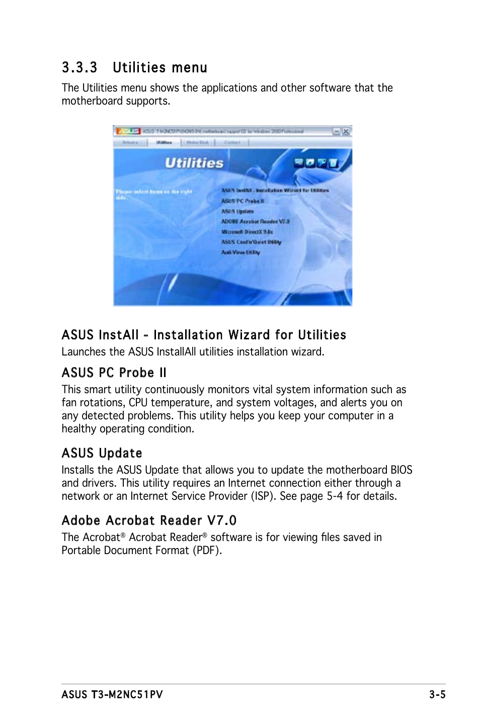 3 utilities menu | Asus T3-M2NC51PV User Manual | Page 43 / 88