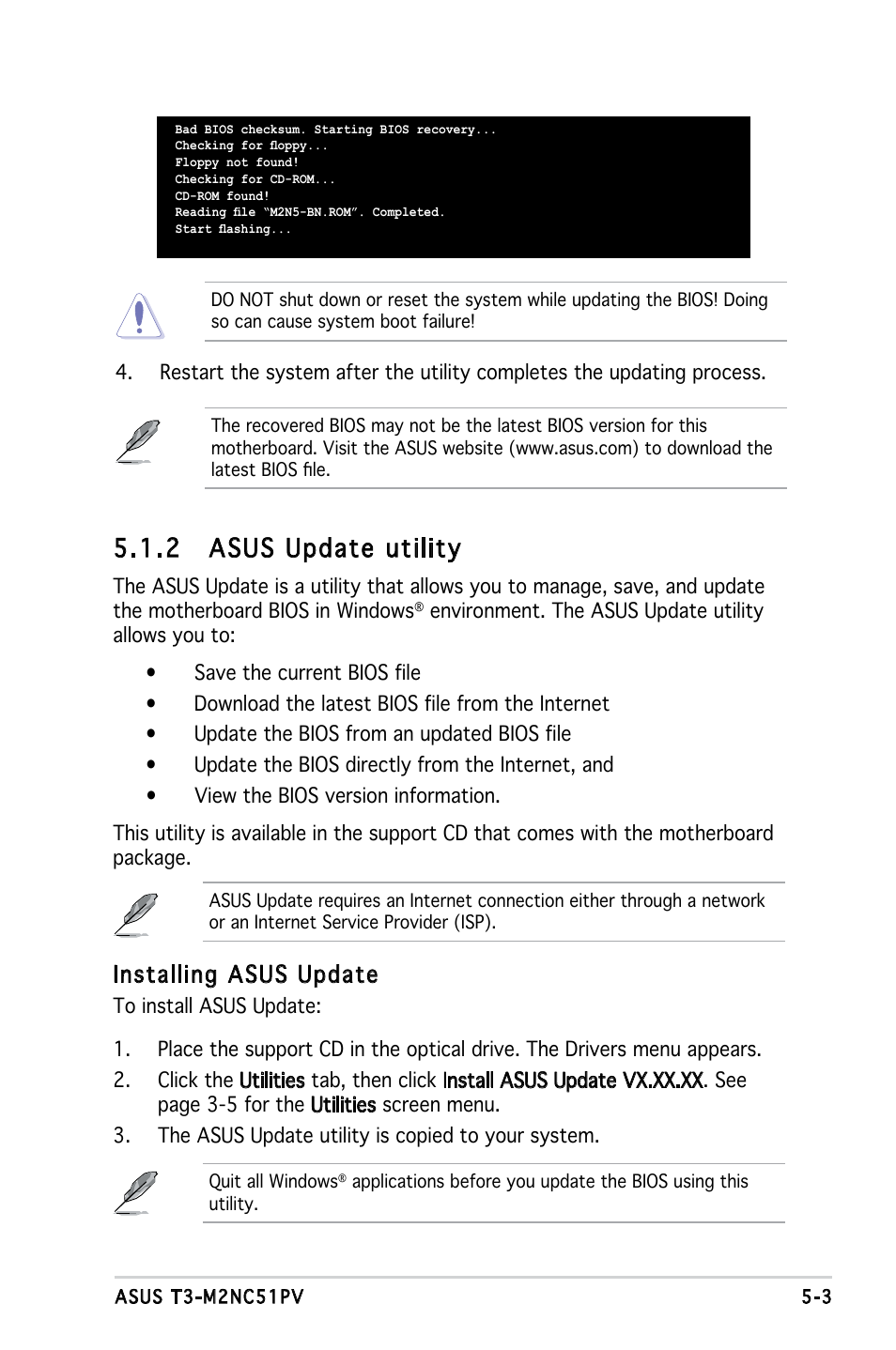 2 asus update utility, Installing asus update | Asus T3-M2NC51PV User Manual | Page 57 / 88