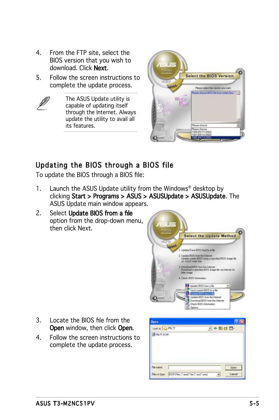 Updating the bios through a bios file | Asus T3-M2NC51PV User Manual | Page 59 / 88