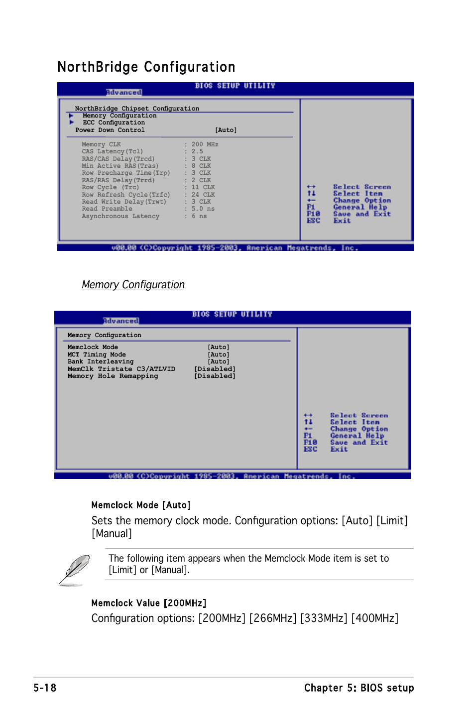 Northbridge configuration, 18 chapter 5: bios setup | Asus T3-M2NC51PV User Manual | Page 72 / 88