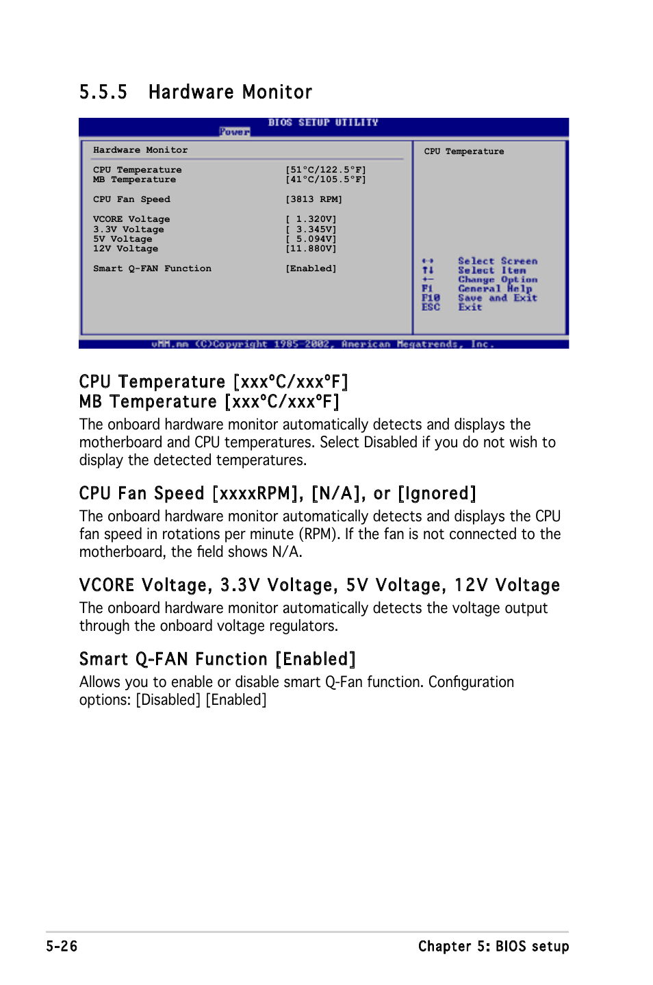 5 hardware monitor, Smart q-fan function [enabled | Asus T3-M2NC51PV User Manual | Page 80 / 88