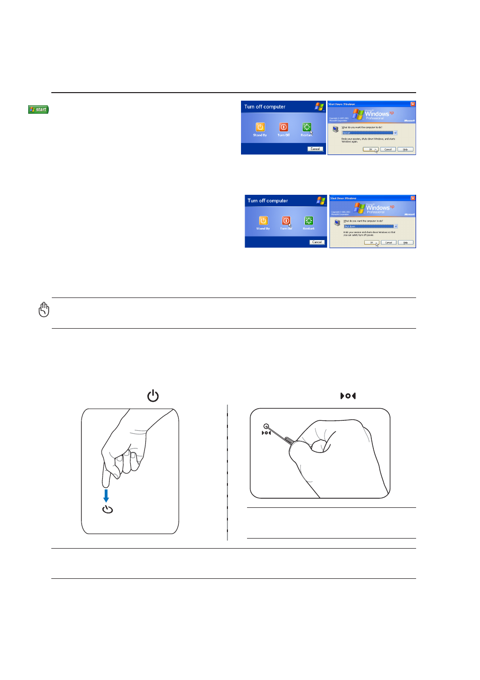 Restarting or rebooting, Powering off | Asus E2160 User Manual | Page 28 / 74