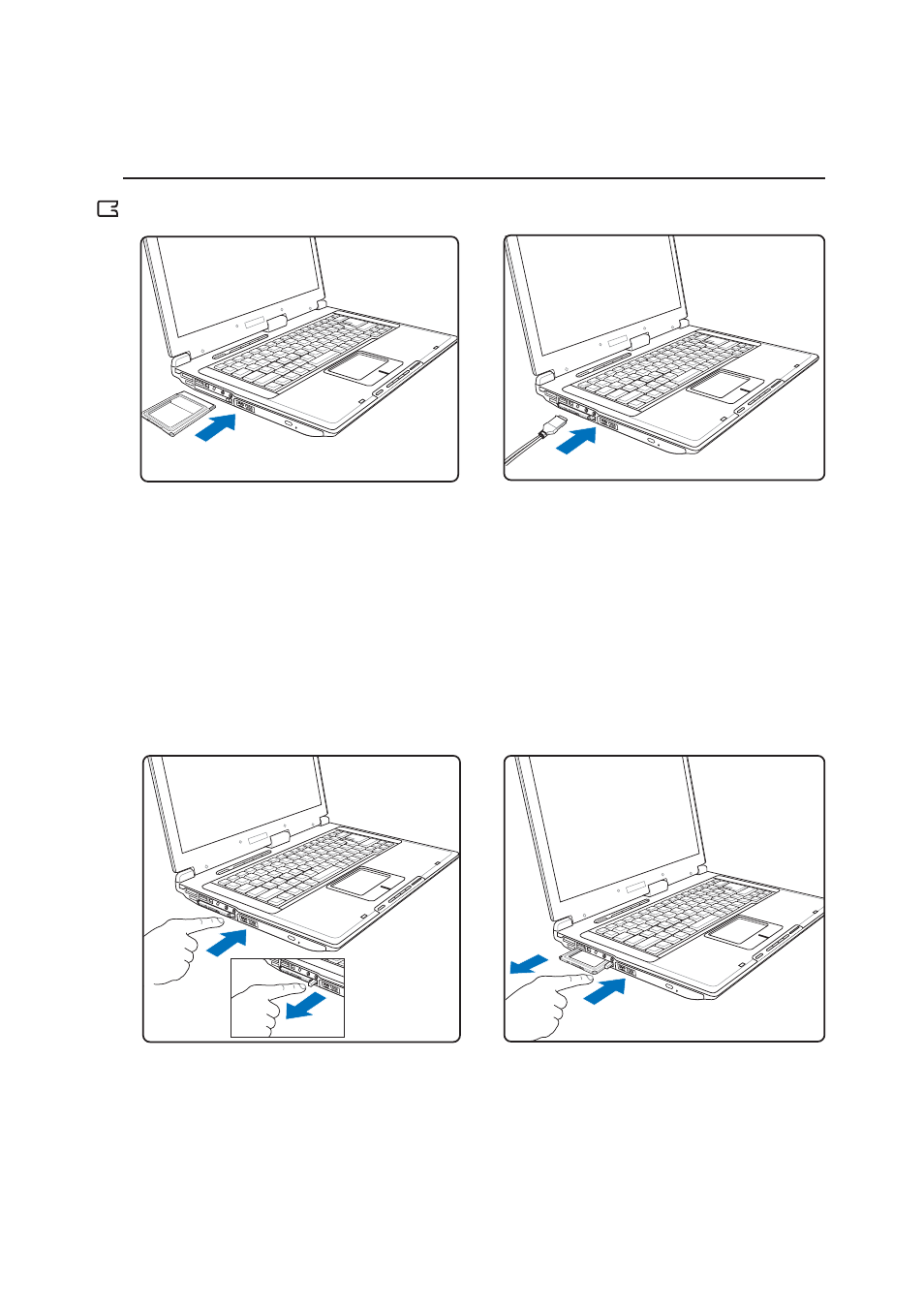 Inserting a pc card (pcmcia), Removing a pc card (pcmcia) | Asus E2160 User Manual | Page 41 / 74