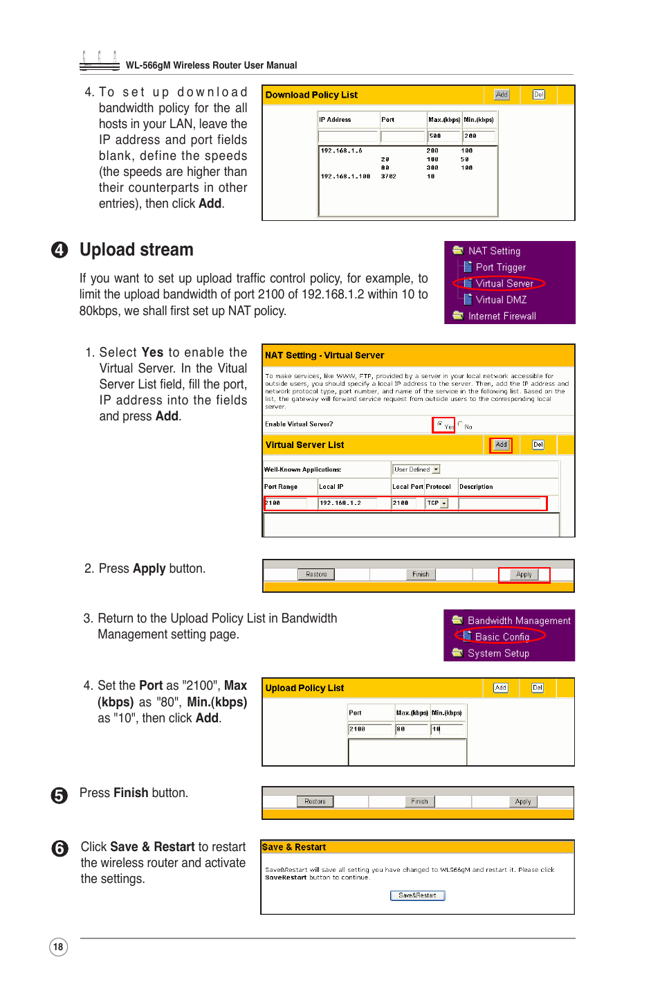 Upload stream | Asus WL-566GM User Manual | Page 18 / 25