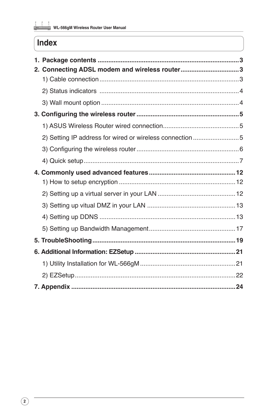 Index | Asus WL-566GM User Manual | Page 2 / 25