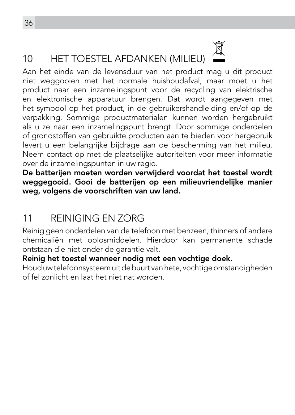 10 het toestel afdanken (milieu), 11 reiniging en zorg | AEG Voxtel smart3 User Manual | Page 36 / 80