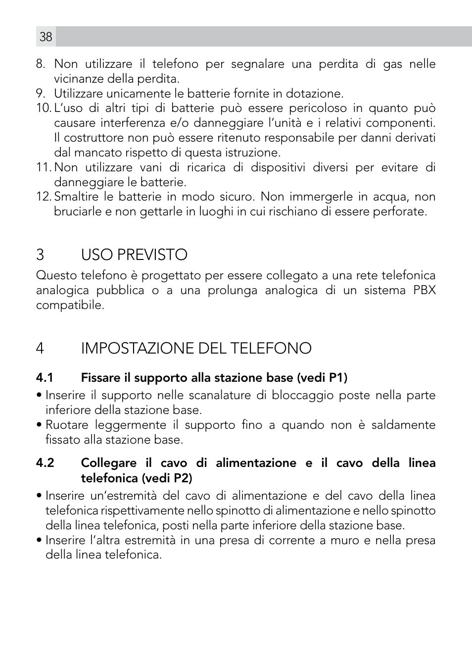 3uso previsto, 4impostazione del telefono | AEG Voxtel smart3 User Manual | Page 38 / 80