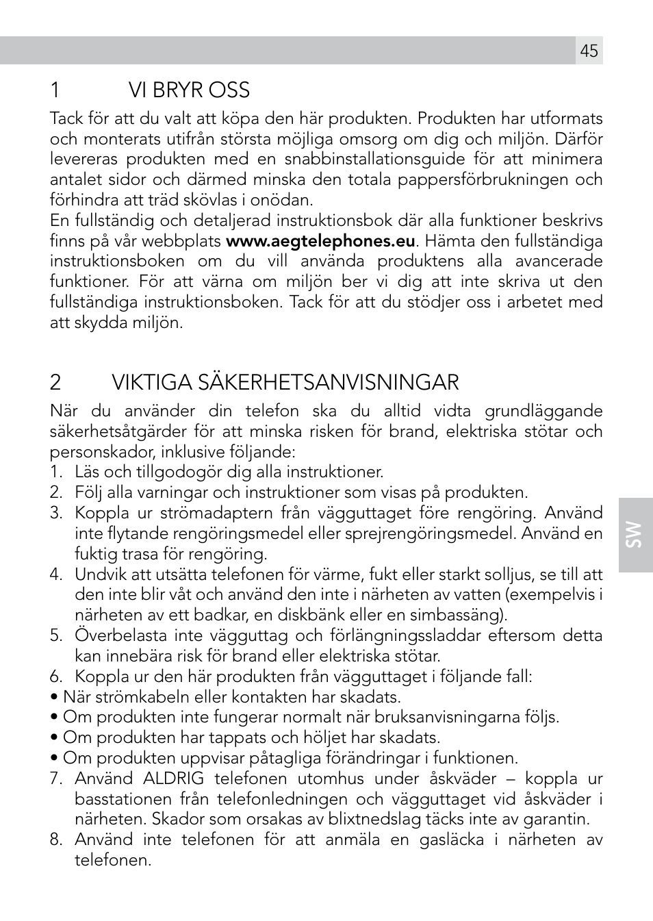 1vi bryr oss, 2viktiga säkerhetsanvisningar | AEG Voxtel smart3 User Manual | Page 45 / 80