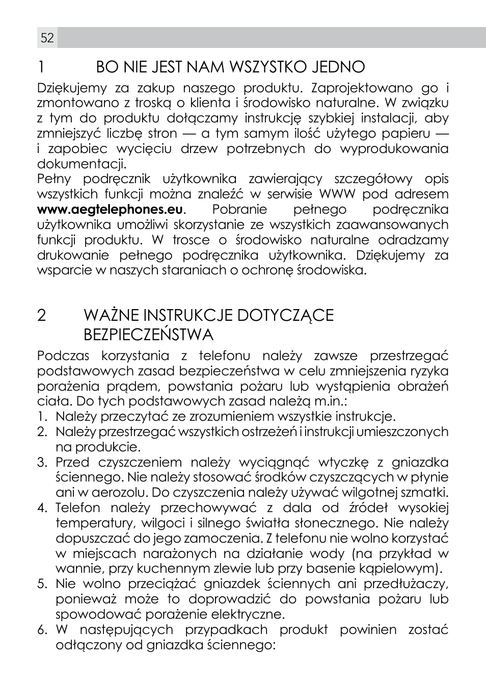 1bo nie jest nam wszystko jedno, 2ważne instrukcje dotyczące bezpieczeństwa | AEG Voxtel smart3 User Manual | Page 52 / 80