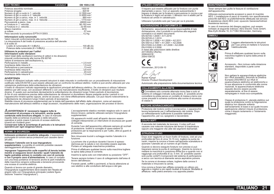 Italiano | AEG DB 1500-2 XE User Manual | Page 11 / 35