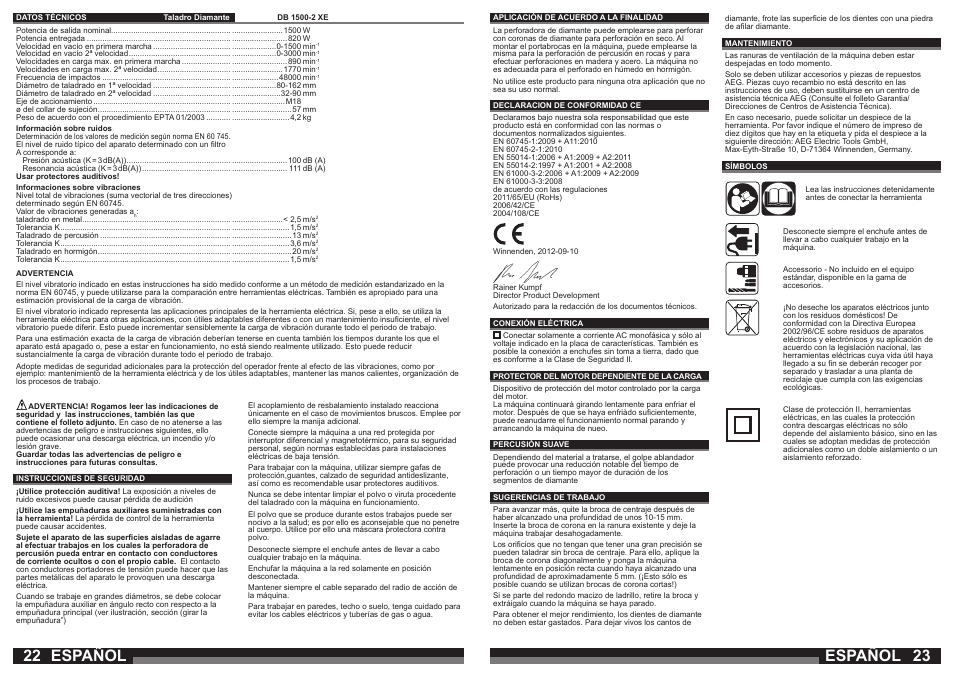 Español | AEG DB 1500-2 XE User Manual | Page 12 / 35