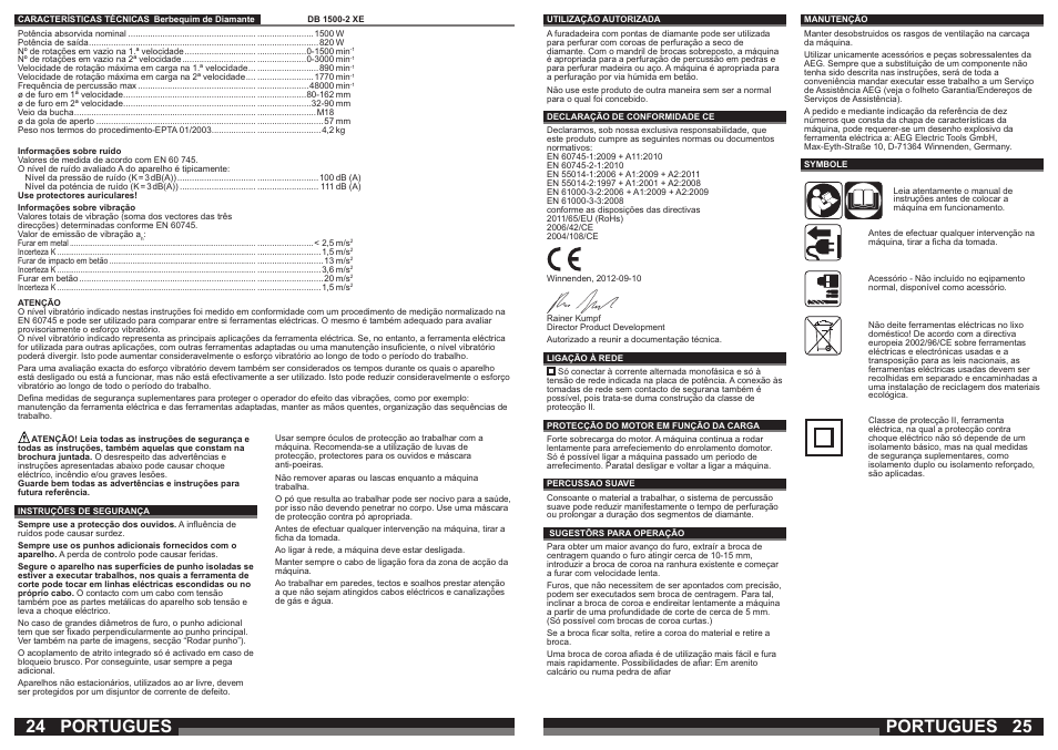 Portugues | AEG DB 1500-2 XE User Manual | Page 13 / 35