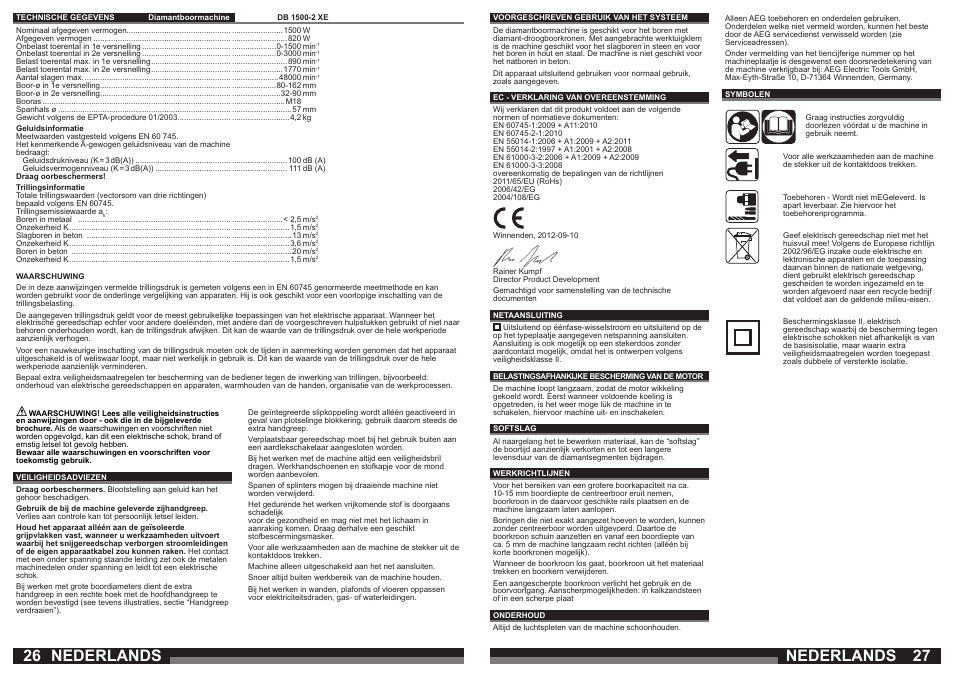 Nederlands | AEG DB 1500-2 XE User Manual | Page 14 / 35