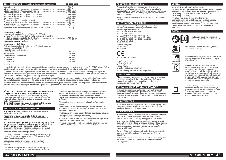 Slovensky | AEG DB 1500-2 XE User Manual | Page 22 / 35