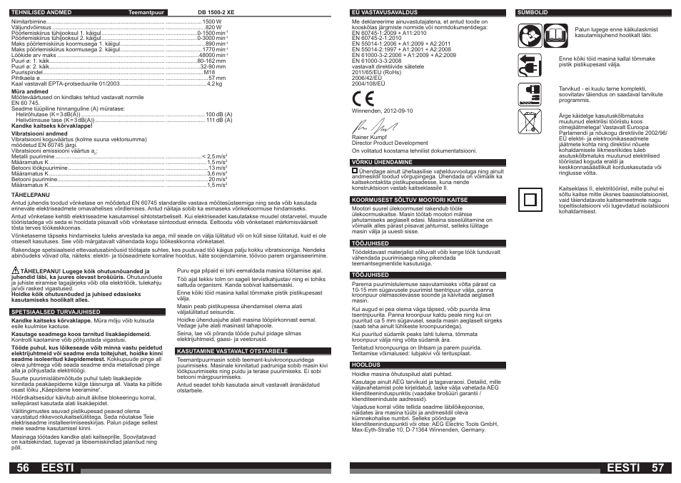 Eesti | AEG DB 1500-2 XE User Manual | Page 29 / 35