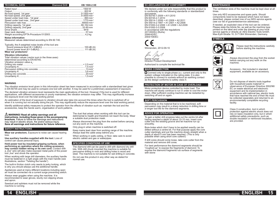 English | AEG DB 1500-2 XE User Manual | Page 8 / 35