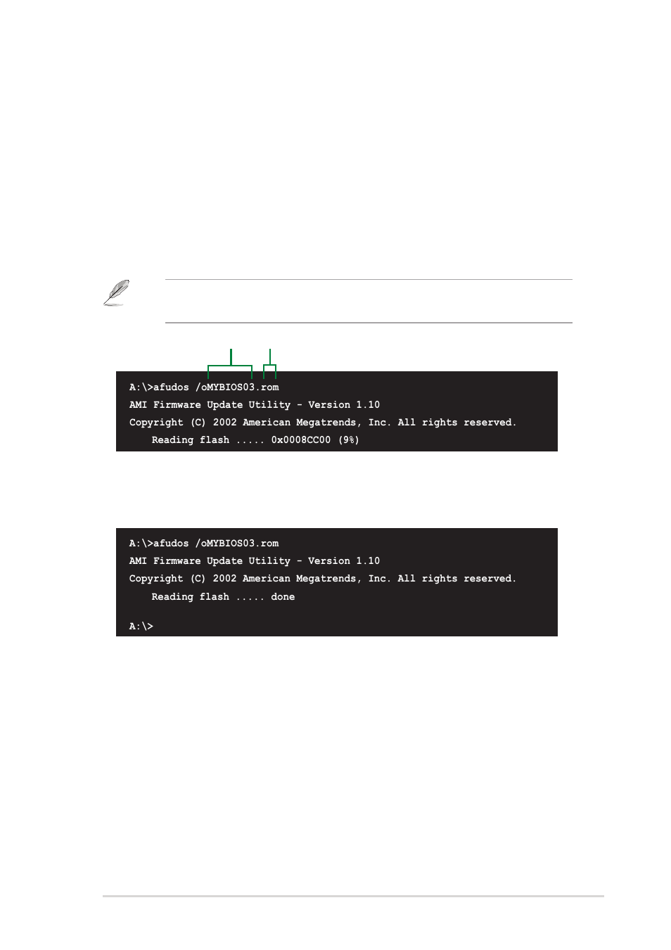 2 using afudos to copy the current bios | Asus A7N8X-VM/400 User Manual | Page 35 / 64