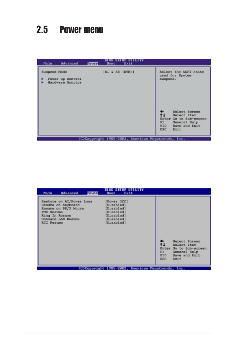 5 power menu, 1 power up control | Asus A7N8X-VM/400 User Manual | Page 50 / 64