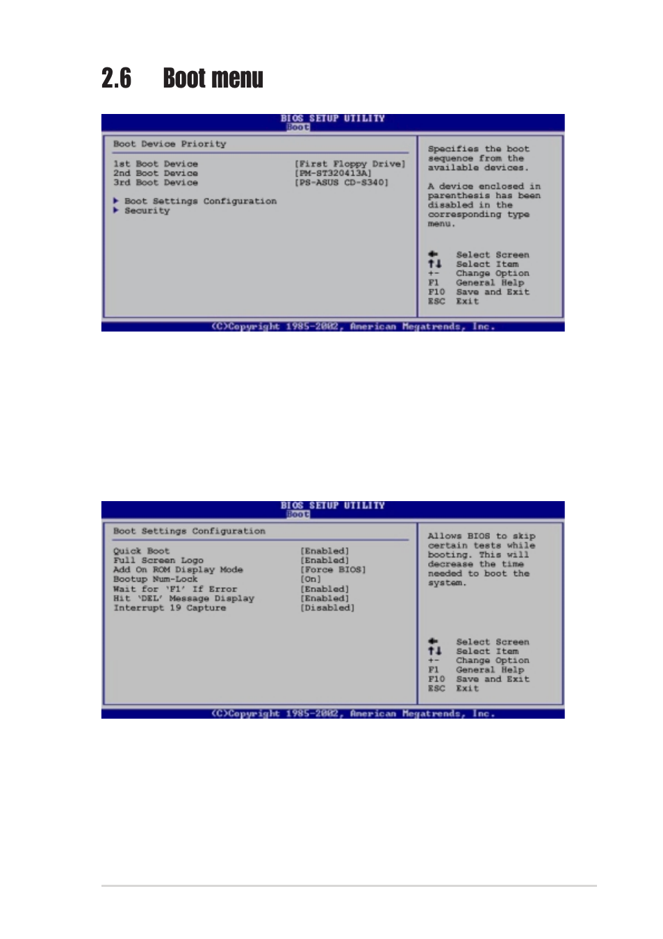 6 boot menu, 1 boot settings configuration | Asus A7N8X-VM/400 User Manual | Page 53 / 64