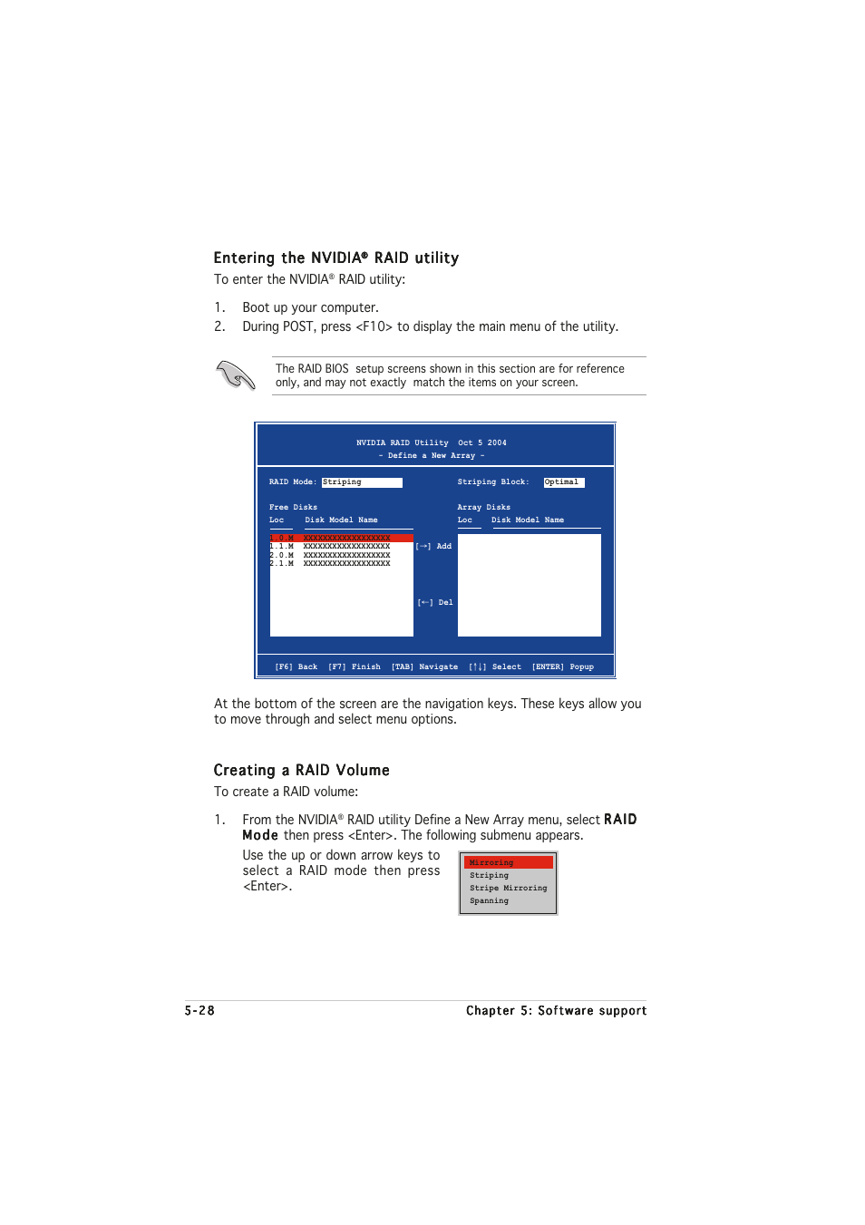 Entering the nvidia, Raid utility, Creating a raid volume | Asus A8N32-SLI User Manual | Page 141 / 164