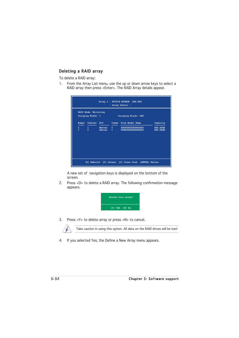 Deleting a raid array | Asus A8N32-SLI User Manual | Page 145 / 164
