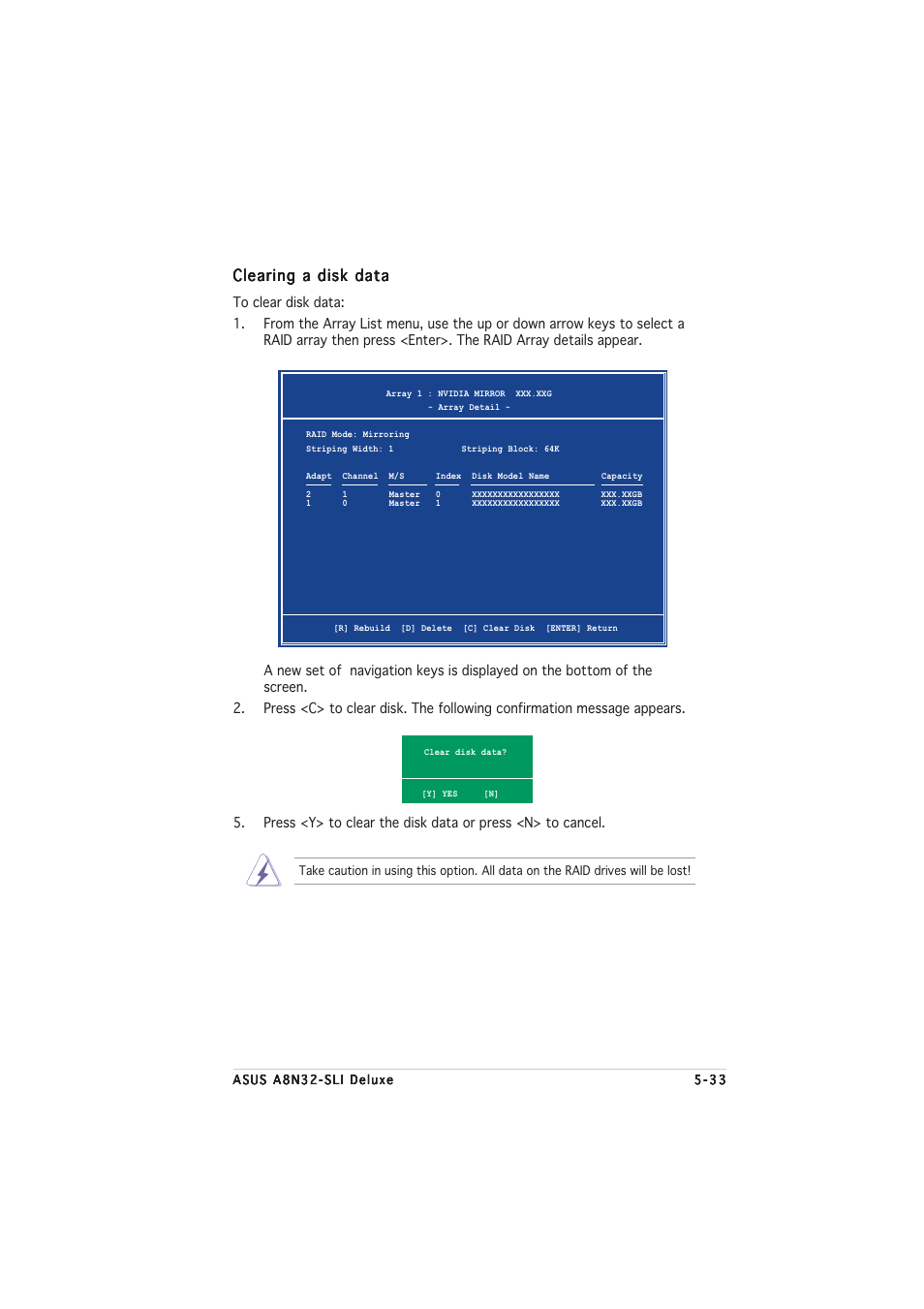 Clearing a disk data | Asus A8N32-SLI User Manual | Page 146 / 164