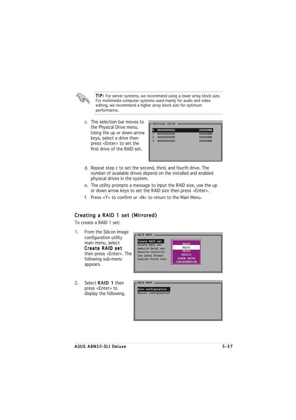 Creating a raid 1 set (mirrored) | Asus A8N32-SLI User Manual | Page 150 / 164