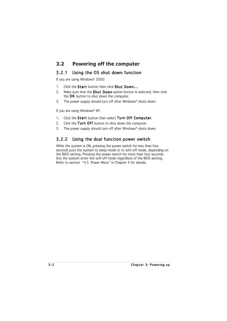 2 powering off the computer | Asus A8N32-SLI User Manual | Page 66 / 164