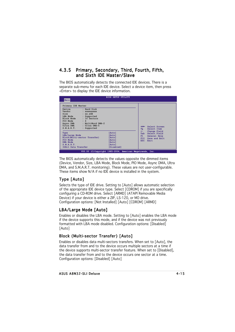 Type [auto, Lba/large mode [auto, Block (multi-sector transfer) [auto | Asus A8N32-SLI User Manual | Page 83 / 164