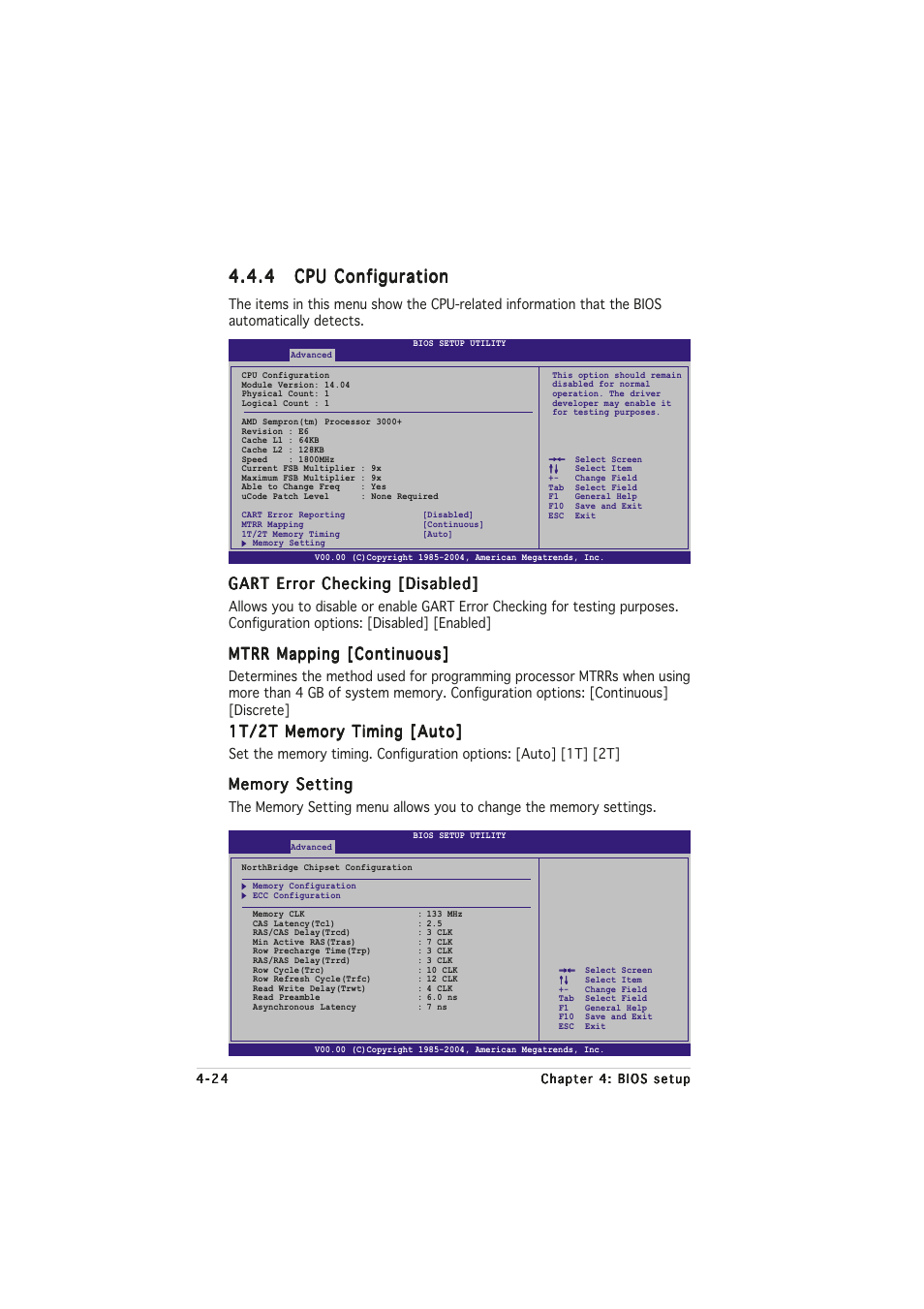 Gart error checking [disabled, Mtrr mapping [continuous | Asus A8N32-SLI User Manual | Page 92 / 164