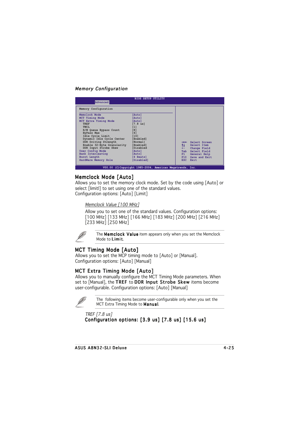 Memclock mode [auto, Mct timing mode [auto, Mct extra timing mode [auto | Asus A8N32-SLI User Manual | Page 93 / 164