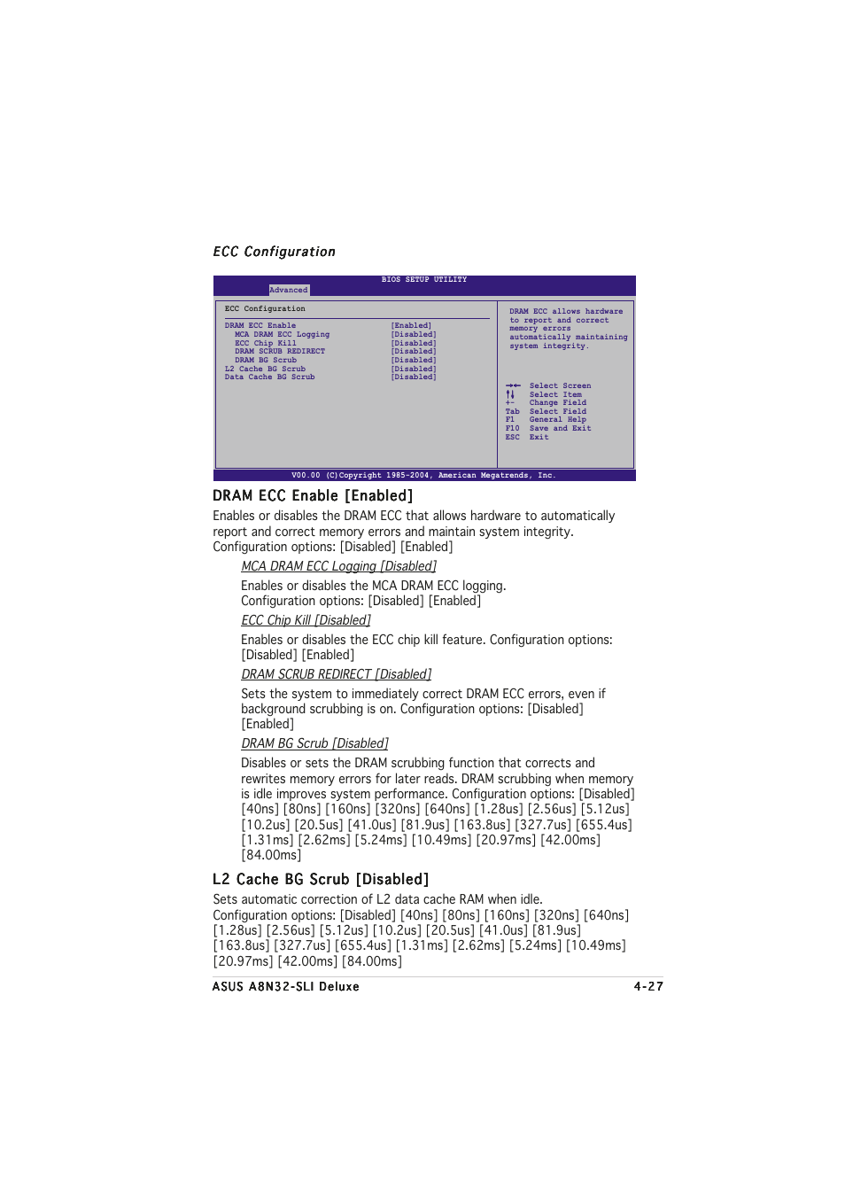 Dram ecc enable [enabled, L2 cache bg scrub [disabled | Asus A8N32-SLI User Manual | Page 95 / 164